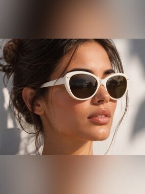 kate spade new york Cat Eye White Frame Gray Tinted Lenses Striped Arms UV400